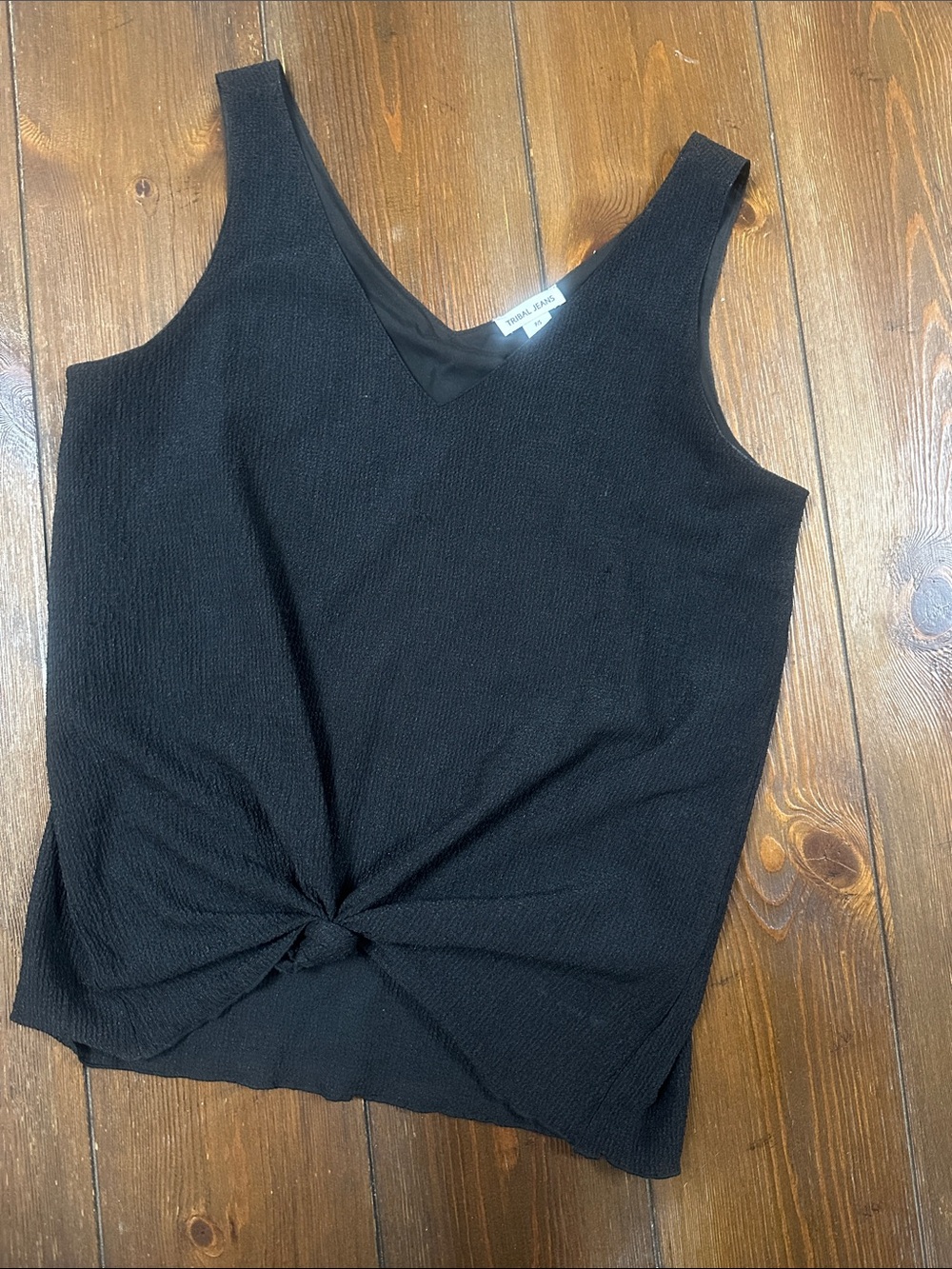 Tribal Black V-Neck Knot-Front Tank